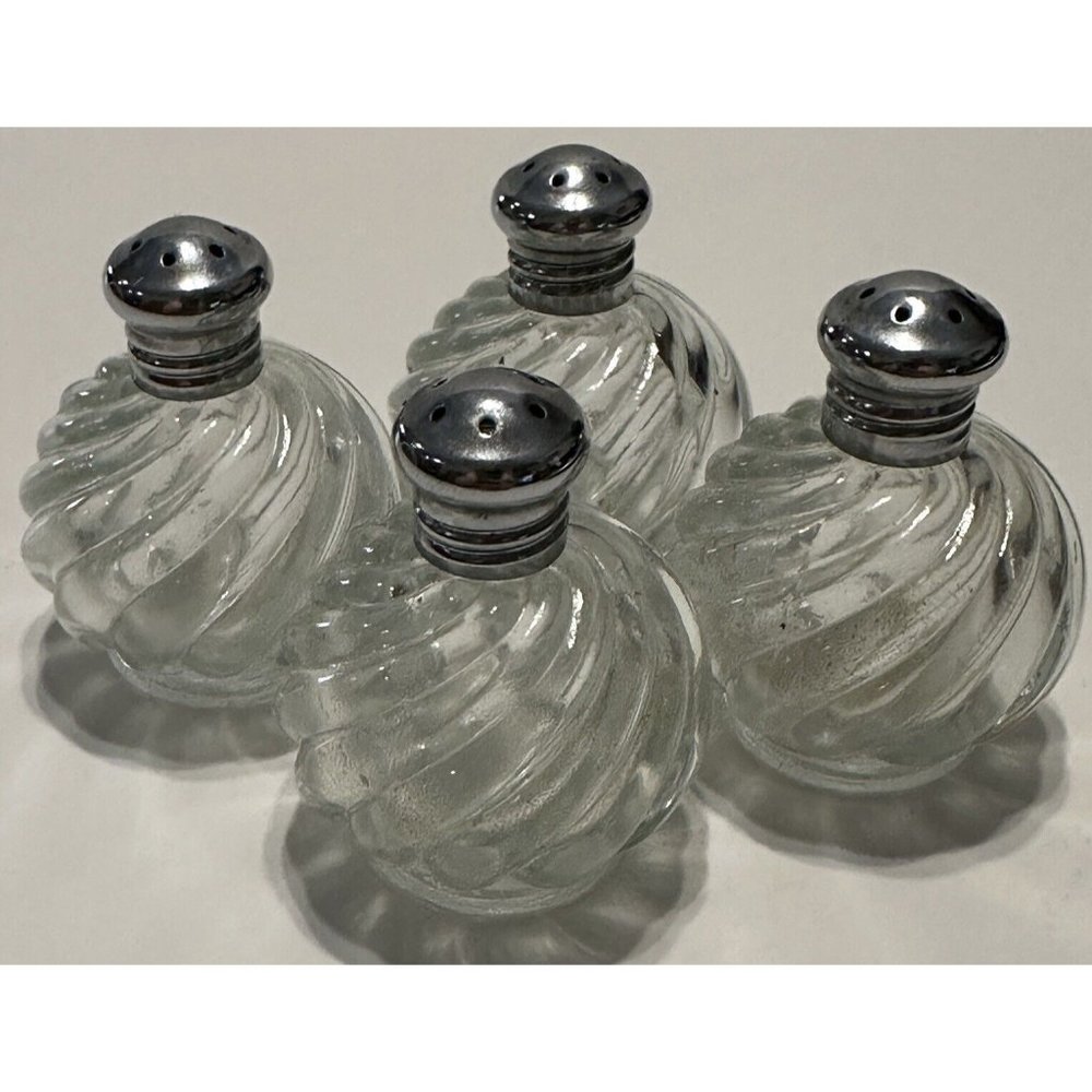 4 Vintage “Irice NY” Mini Swirl Glass Salt & Pepper Shakers Spices